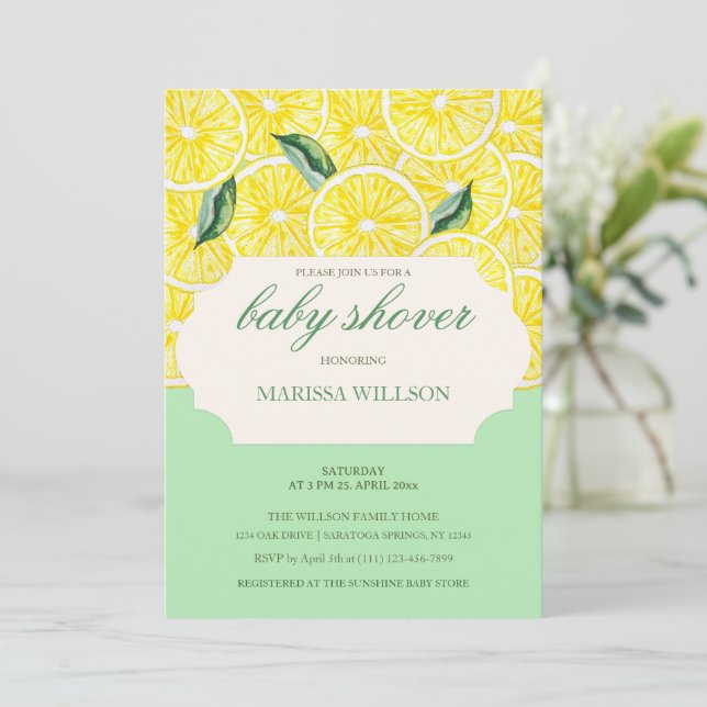 Modern Illustrated Lemon Slices Watercolor Art Invitation (Standing Front)