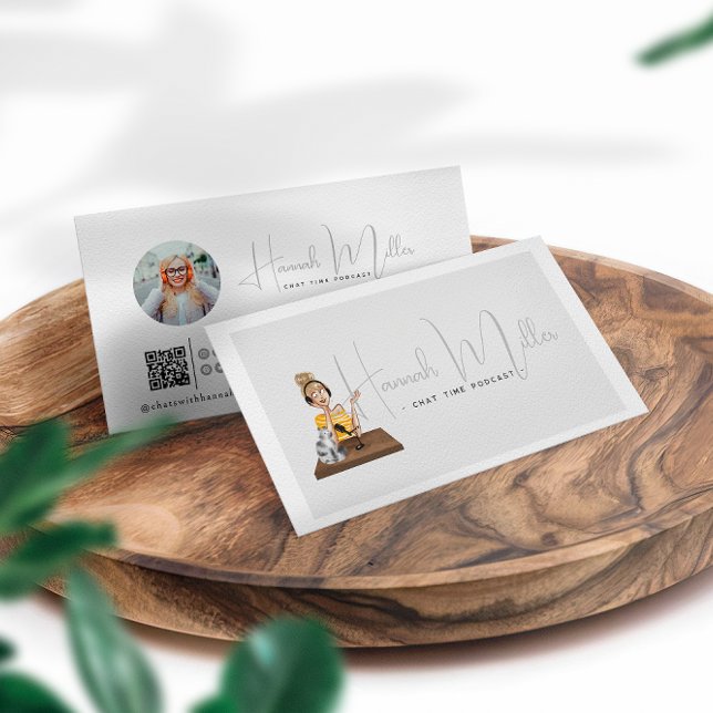 Modern Illustrated Podcast Photo QR Code Business Card (Creator Uploaded)
