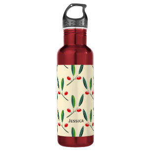 Modern Illustrated Red Berries Pattern Personalise 710 Ml Water Bottle