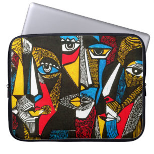 Modern illustration in linocut style. Surreal colo Laptop Sleeve