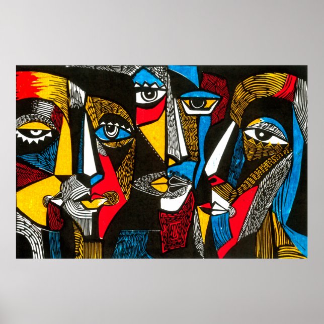 Modern illustration in linocut style. Surreal colo Poster (Front)