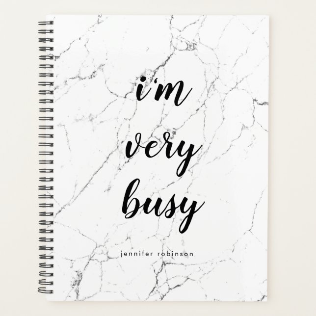 Modern "I'm very busy" Marble Stone Personalised Planner (Front)