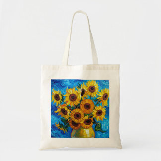 Modern Impasto Sunflowers Blue and Yellow Art  Tote Bag