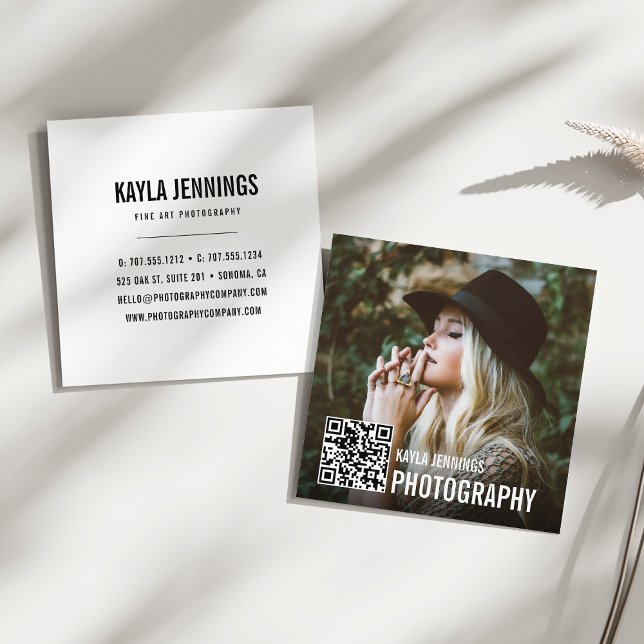 Modern Impression | QR Code Photographer Square Business Card (Creator Uploaded)