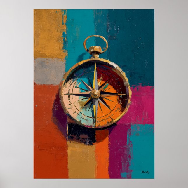 Modern Impressionist Compass Painting Direction Poster (Front)