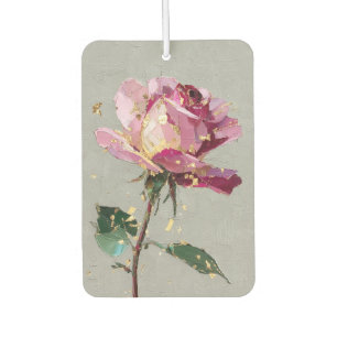 Modern Impressionist Gold Leaf Pink Rose Oil Paint Car Air Freshener