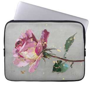 Modern Impressionist Gold Leaf Pink Rose Oil Paint Laptop Sleeve