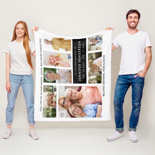 Modern In Loving Memory Photo Collage Fleece Blanket (In Situ)