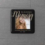 Modern In Loving Memory | Photo Memorial Button<br><div class="desc">Funeral 'In loving memory' memorial badge will make the perfect tribute to your love one. Featuring the saying 'in loving memory' a photo,  their name,  and birth/death dates,  over a black background. Font styles,  size and colour can be changed by clicking on the customise further link after personalising.</div>