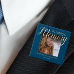 Modern In Loving Memory | Photo Memorial Button<br><div class="desc">Funeral 'In loving memory' memorial badge will make the perfect tribute to your love one. Featuring the saying 'in loving memory' a photo,  their name,  and birth/death dates,  over a dark blue background. Font styles,  size and colour can be changed by clicking on the customise further link after personalising.</div>