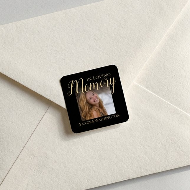 Modern In Loving Memory | Photo Memorial Button Square Sticker (Creator Uploaded)