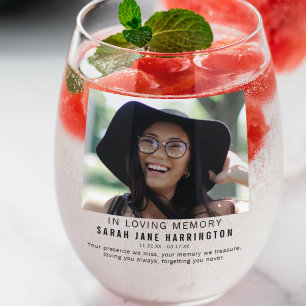 Modern In Loving Memory   Photo Memorial Stemless Wine Glass