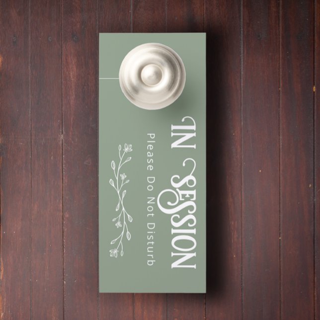 Modern In session Personalised Text Wedding Leaf  Door Hanger (Modern personalized in session  green color door hanger.)