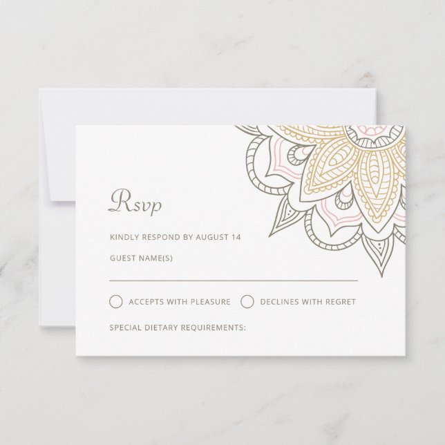 Modern Indian Elegant Mehndi Hindu Wedding RSVP Card (Front)