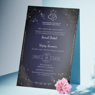 Modern Indian Hindu Wedding Ganesha Logo BW Invitation