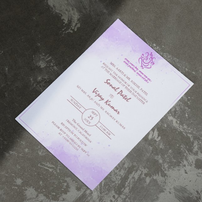 Modern Indian Hindu Wedding Ganesha Logo Purple Invitation (Creator Uploaded)