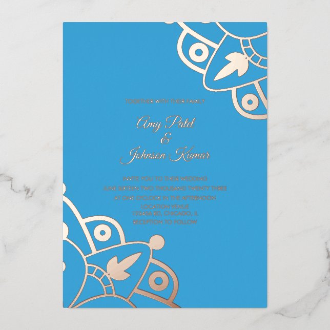 Modern Indian Mandala Blue Wedding Pressed   (Front)