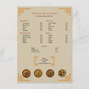 Modern Indian Restaurant Gold Border Flat Menu