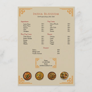  Modern Indian Restaurant Gold Border Flat Menu