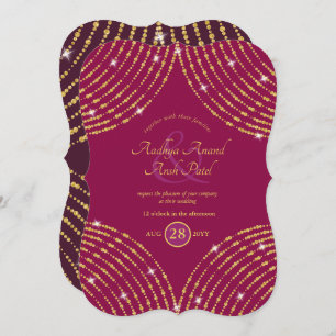 Modern Indian Wedding Pink Cerise Purple Gold Invitation