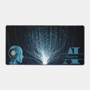 Modern indigo Artificial Intelligence Personalised Desk Mat