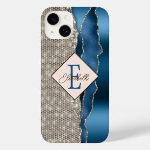 Modern Indigo Blue Agate Diamonds Case-Mate iPhone 14 Case