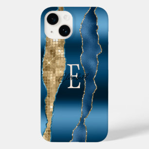 Modern Indigo Blue Agate Gold Sequins Case-Mate iPhone 14 Case