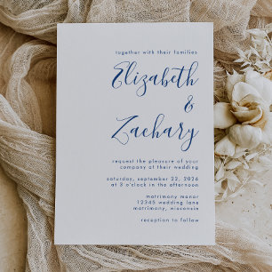 Modern Indigo Blue Script Wedding Invitation