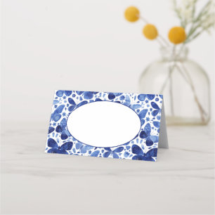 Modern Indigo Blue Watercolor Butterfly Place Card