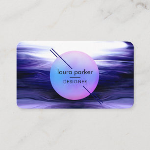 Modern Indigo Circle Moon Watercolour Waves Business Card
