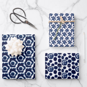 Modern Indigo Navy Shibori Pattern Wrapping Sheets