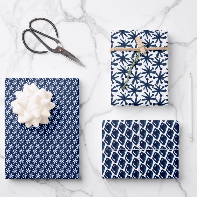 Modern Indigo Navy Shibori Pattern Wrapping Sheets (Front)