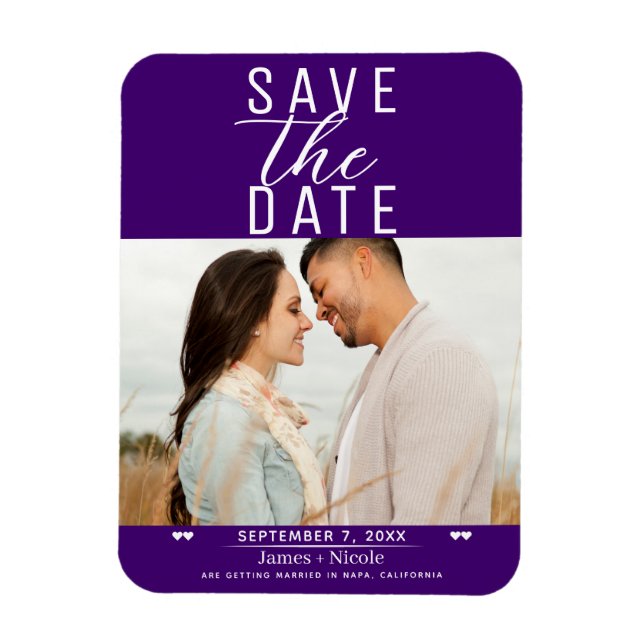 Modern Indigo Purple Save the Date Wedding Photo Magnet (Vertical)