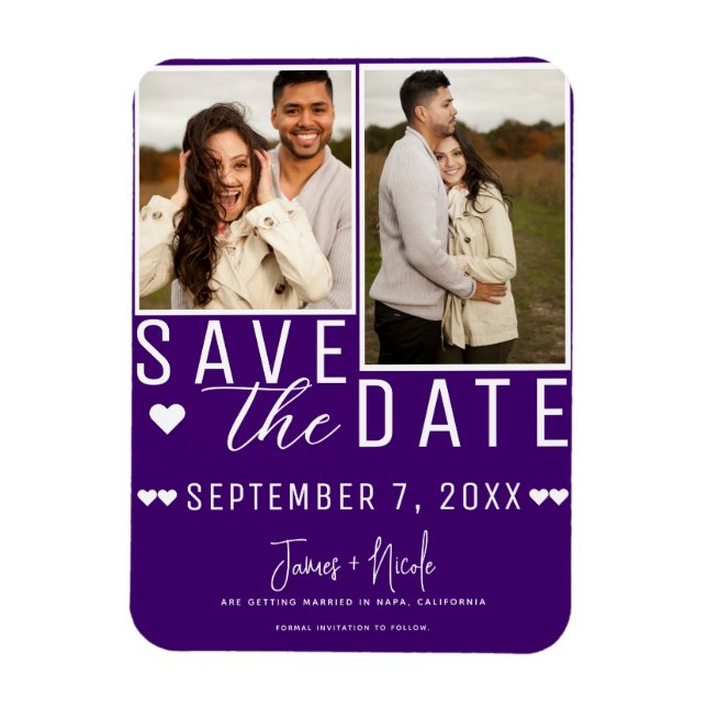 Modern Indigo Save the Date 2 Photo Wedding Magnet (Vertical)