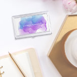 Modern Indigo Watercolor | Personalized Business Card Holder<br><div class="desc">Elegant and colorful business card holder features your name and/or business name in white,  overlaid on a vibrant watercolor inkblot in ethereal violet purple and indigo blue. Matching business cards and accessories also available.</div>