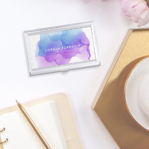 Modern Indigo Watercolor   Personalized Business Card Holder
