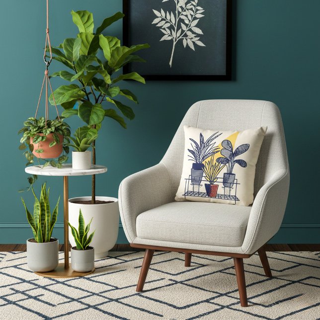 Modern Indoor housplant Cushion (Geometric modern house plant pillow.)