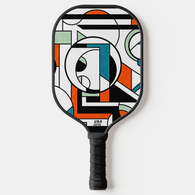 Modern Industrial Geometric Abstract Orange Teal D Pickleball Paddle (Front)