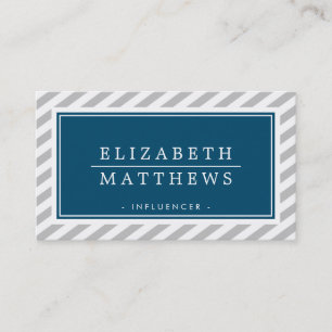 MODERN INFLUENCER stylish border grey navy white Business Card
