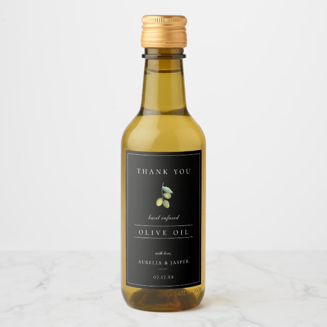Modern Infused Olive Oil Thank You Label Black (Front)