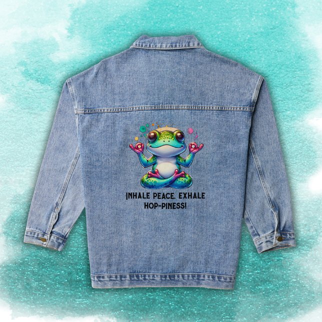 Modern Inhale Exhale Green Frog | Denim Jacket (Creator Uploaded)