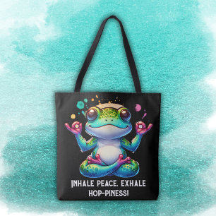 Modern Inhale Exhale Green Frog   Tote Bag