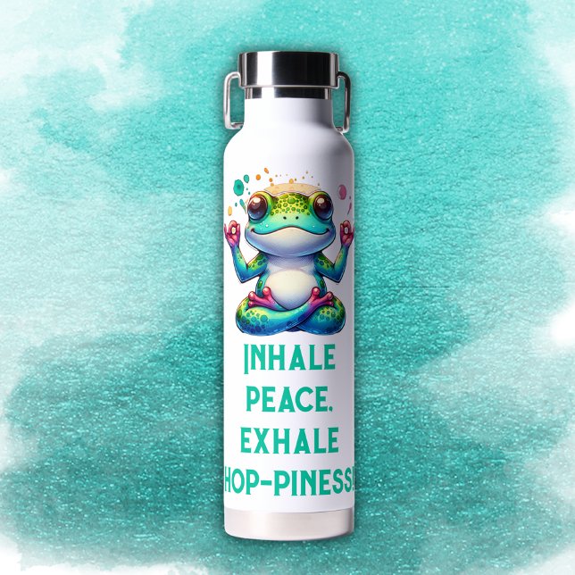 Modern Inhale Exhale Green Frog | Water Bottle (Creator Uploaded)