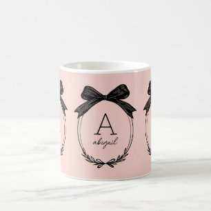 Modern Initial Chic Black Bow Blush Pink Monogram Coffee Mug