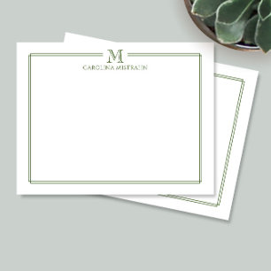 Modern Initial Dark Green Border Stationery Card