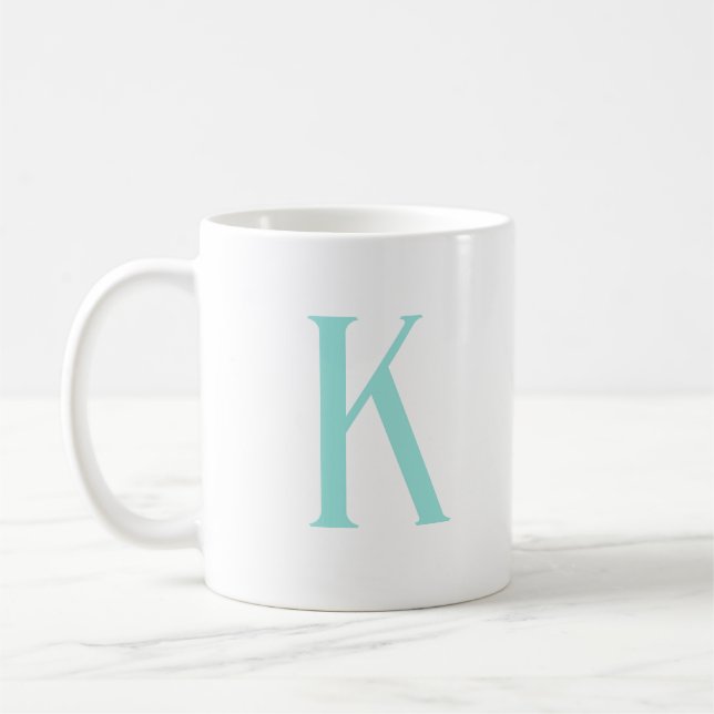 Modern Initial Letter Mint Green Monogram Coffee Mug (Left)