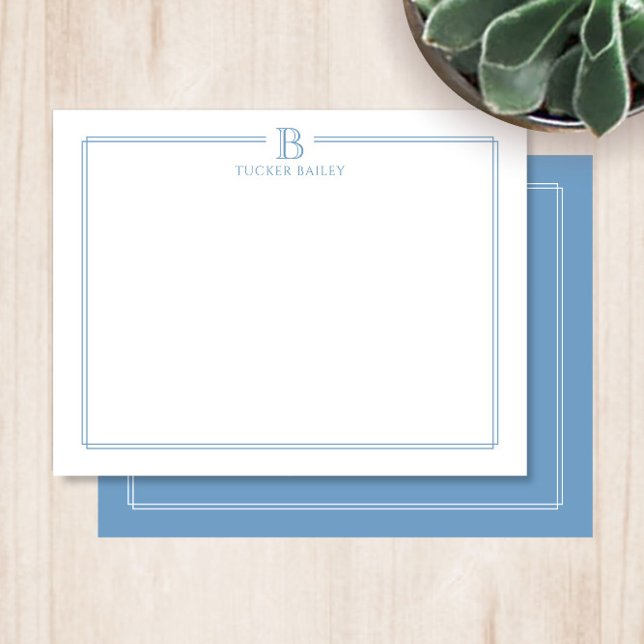 Modern Initial Light Blue Border Stationery Card (Creator Uploaded)