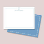Modern Initial Monogram Blue Border Stationery Card<br><div class="desc">This design features a thin double border with space for a monogram and name/text at the top. Click the customise button if you would like to adjust the design elements and/or further modify the text! Variations of this design, additional colours, as well as coordinating products are available in our shop,...</div>