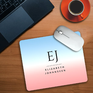 Modern Initial Monogram Blue Pink White Gradient Mouse Pad