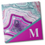 Modern Initial Monogram Ceramic Tile<br><div class="desc">Trendy Bright Turquoise Fuchsia Stone Monogrammed ceramic tile.  Crystals and geodes continue to be a favourite trend!  This print features and up close image of a vibrant turquoise and purple (magenta) geode stone,  complete with little crystals.  Add your initial to make it your own.</div>